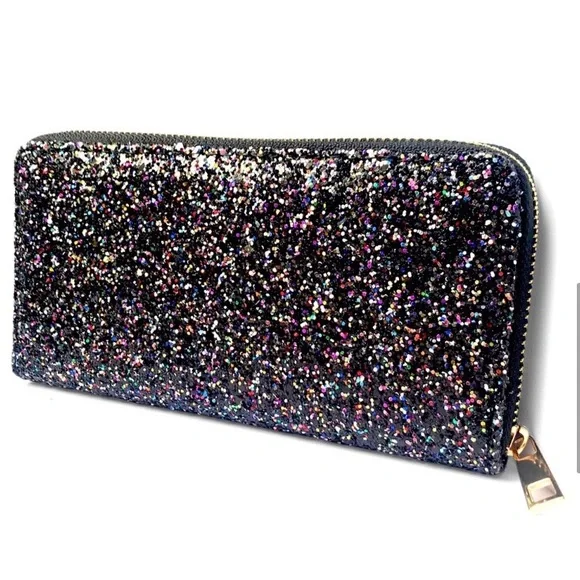 Amazing black glitter women’s fancy elegant holiday wedding wallet - Picture 3 of 9